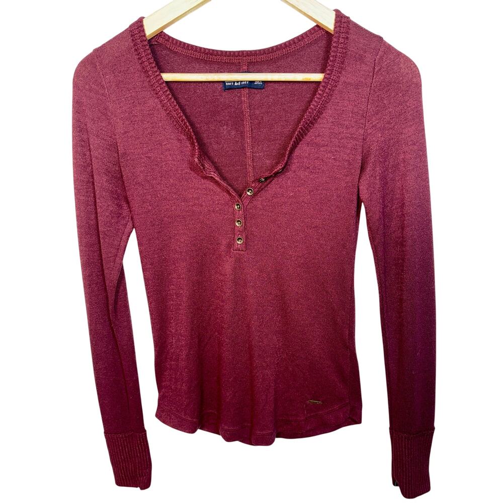 Abercrombie & Fitch Soft AF Cozy Red Knit Henley Long Sleeve Sweater Womens XS